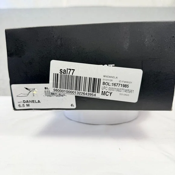 Nine West Danela Black Suede Pointed Toe Mule Heels 6.5M Gold Buckle Strap - Picture 5 of 11